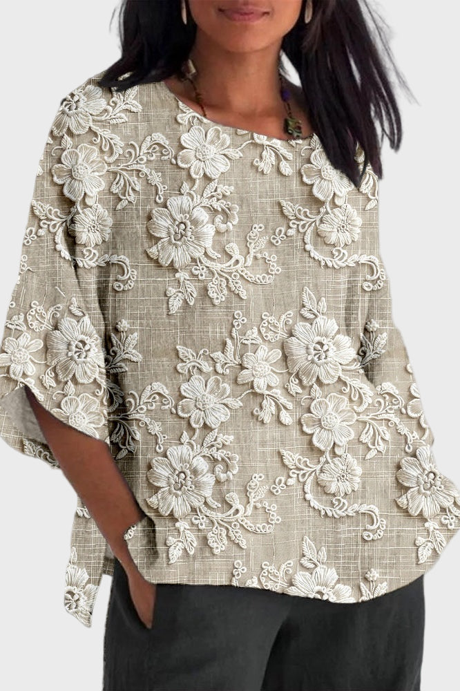 Jasmína - Blusa de mujer con bordado floral de encaje
