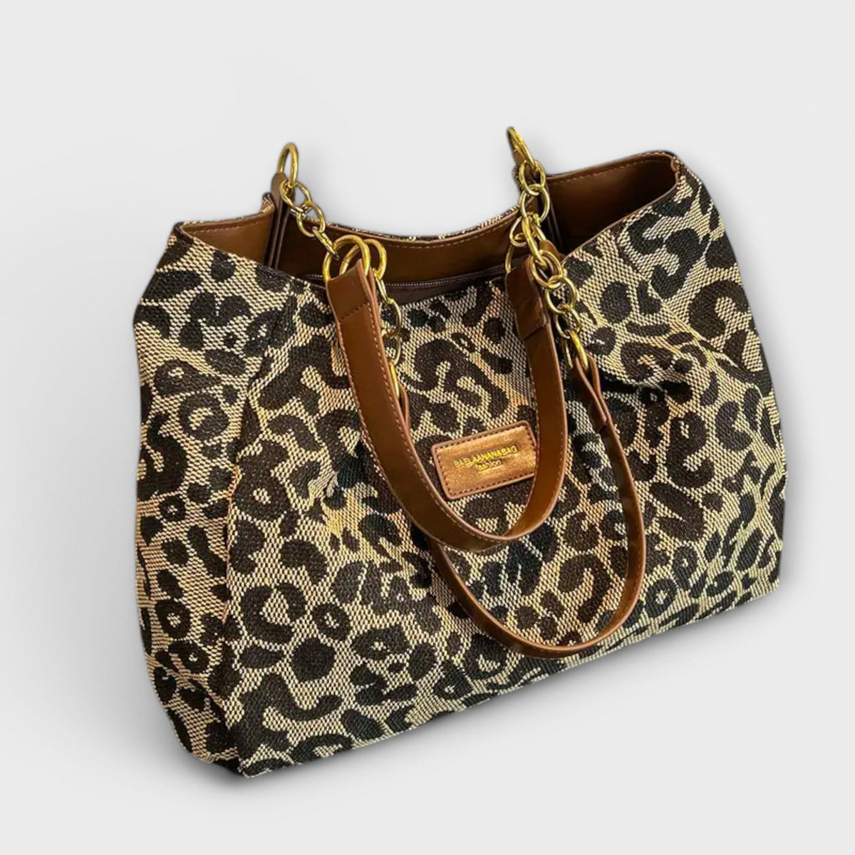 Cécile. - Bolso de lona con estampado de leopardo