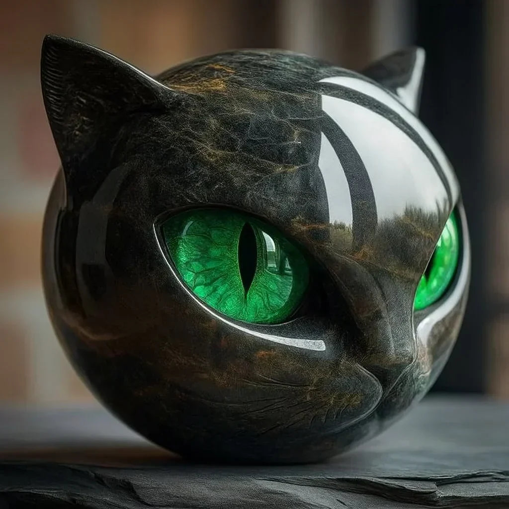 Estatua de piedra de un gato negro: símbolo de felicidad y estilo