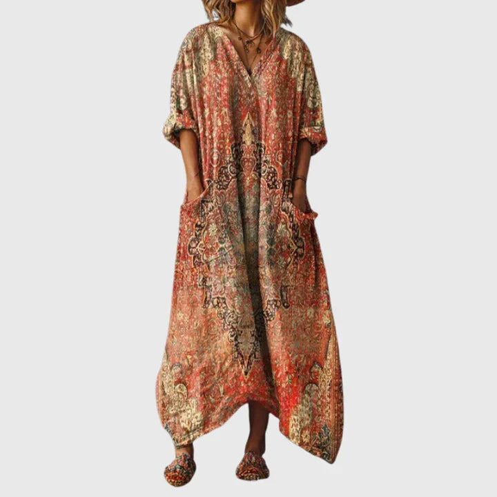 Beata - Vestido Maxi Elástico con Estampado de Colores