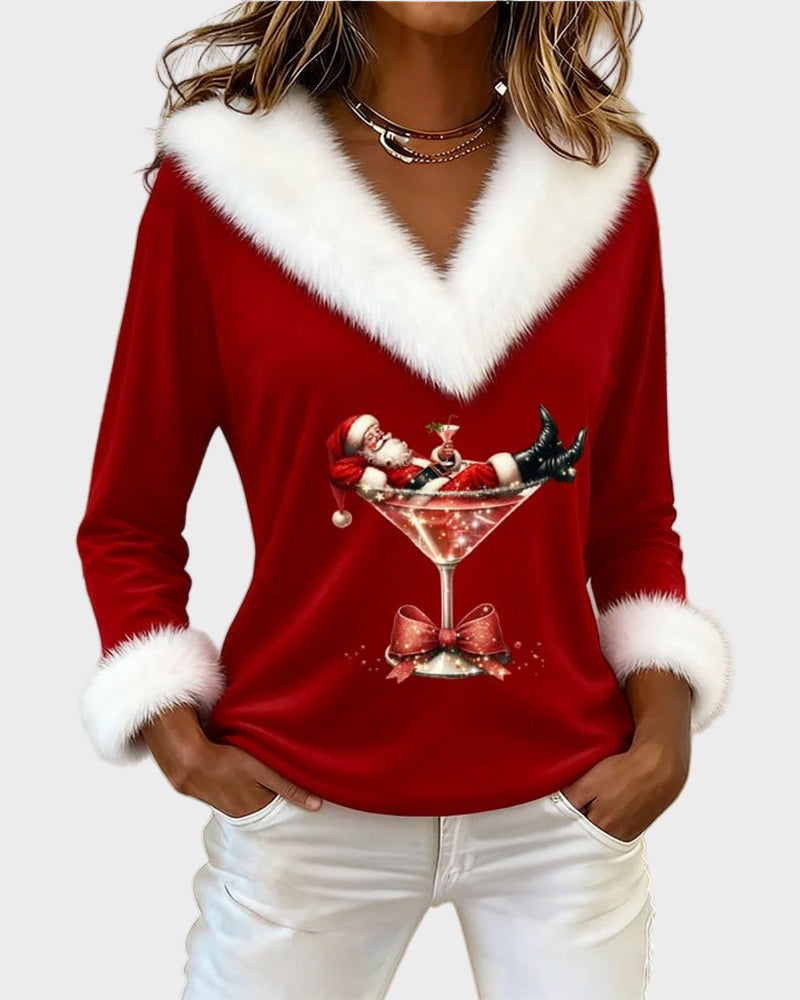 Emily - Top navideño con manga larga y pelo