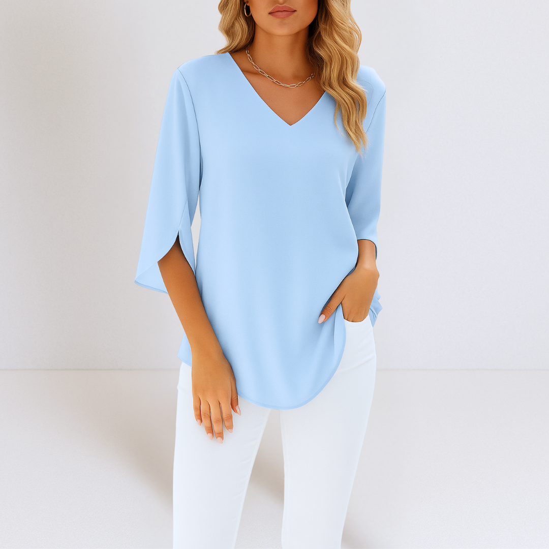 Dana - Blusa elegante con escote en pico y mangas abiertas