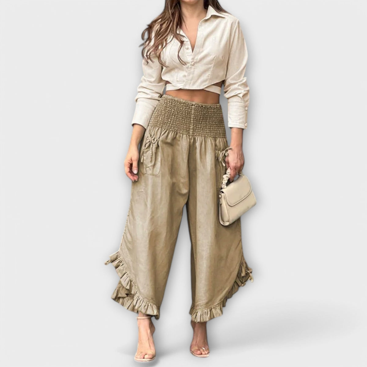 Jaya - Pantalón holgado de lino con pliegues a la moda