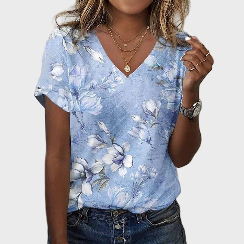Anežka - Blusa floral de mujer con escote en pico