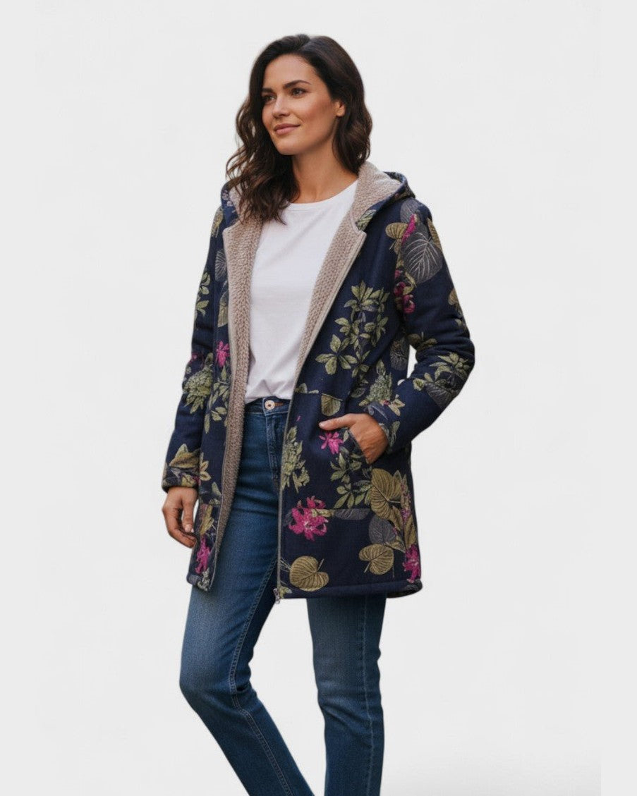 Aurora - Abrigo Azul Marino con Estampado Floral