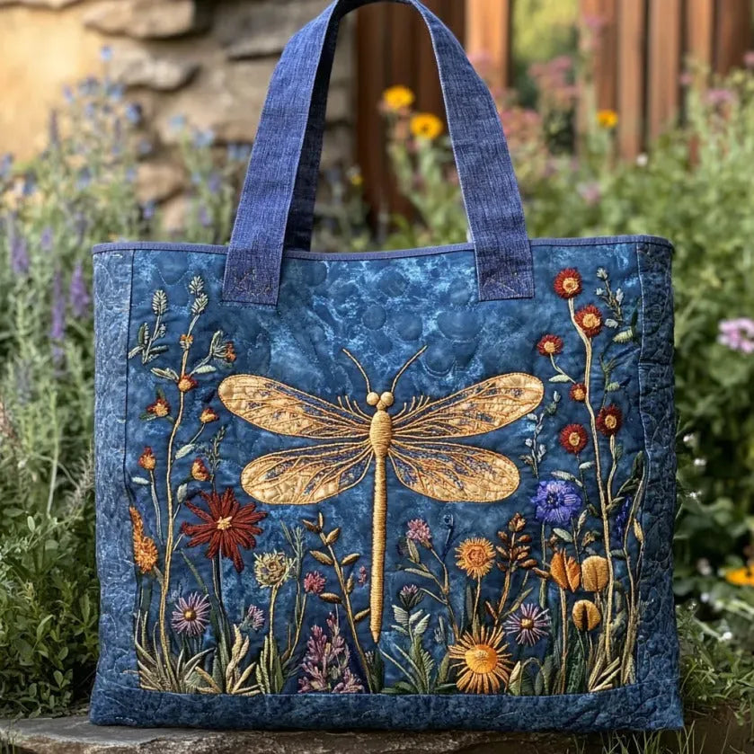 Tote Bag con Libélulas Doradas y Forro