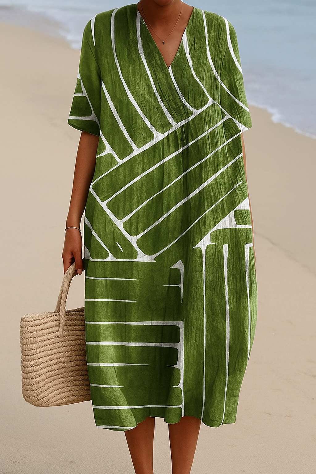 Eira - Vestido Verde con Diseño Geométrico