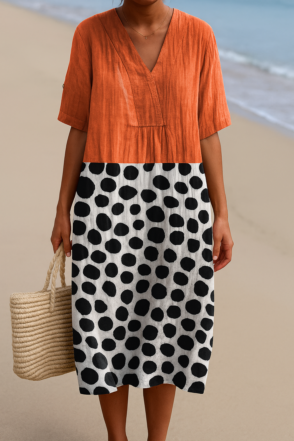 Penélope - Vestido Naranja con Detalles en Contraste
