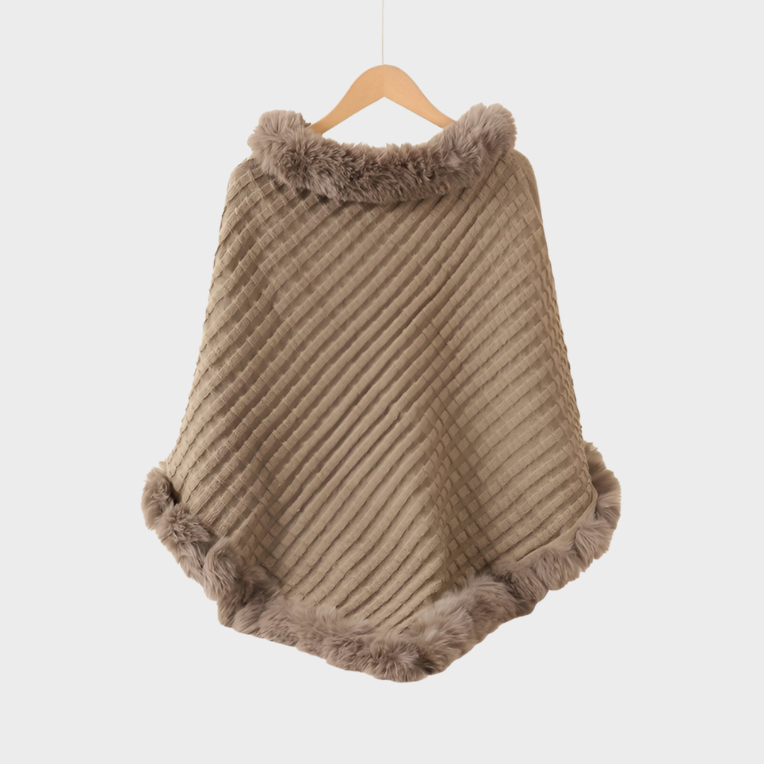 Milena – Elegante poncho de invierno con ribete de pelo