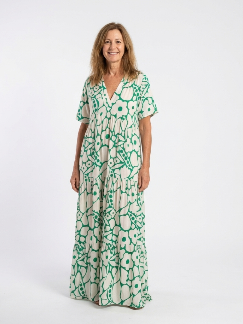 Lucie | Vestido midi floral con mangas cortas y escote en V