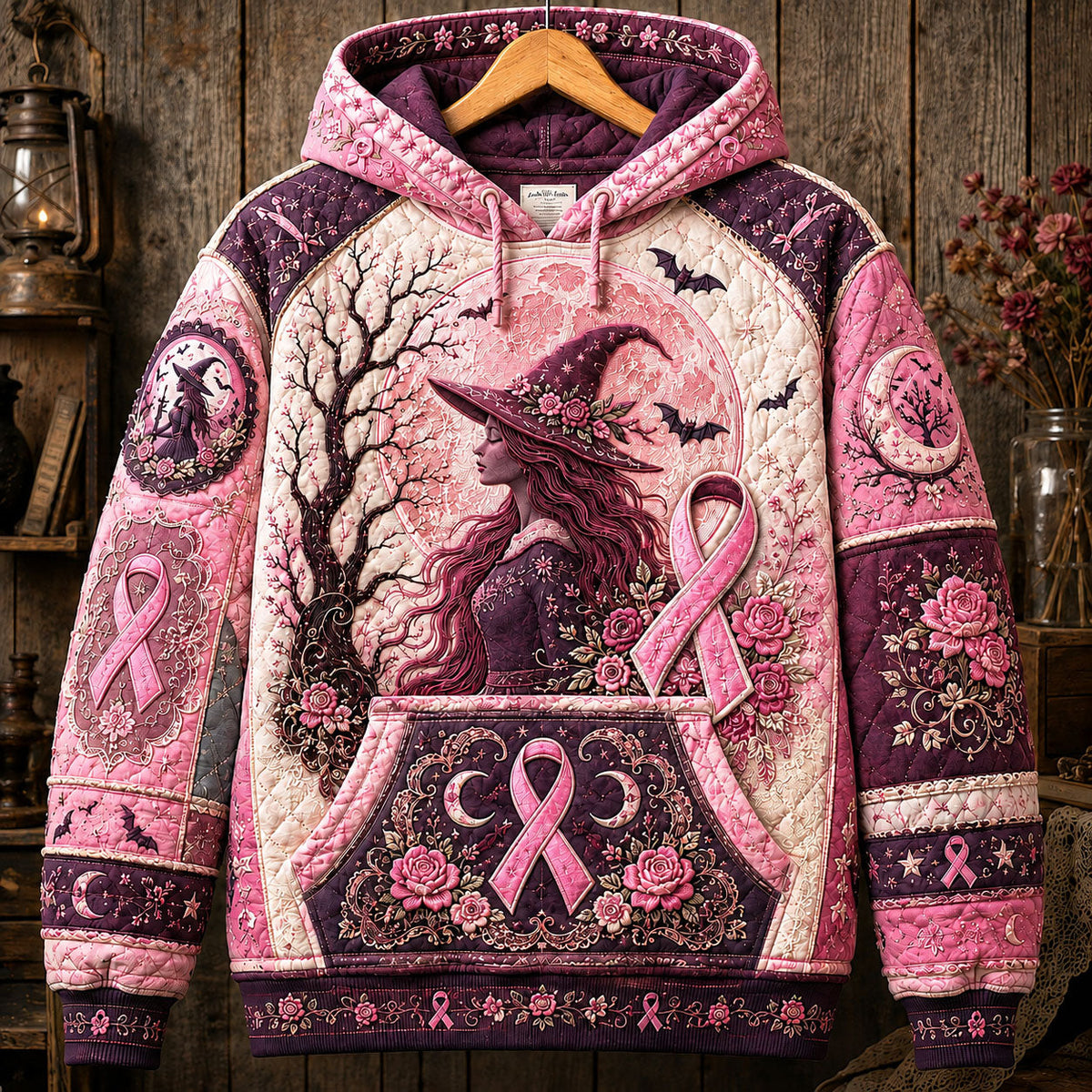 Sudadera con capucha con lazo de bruja rosa