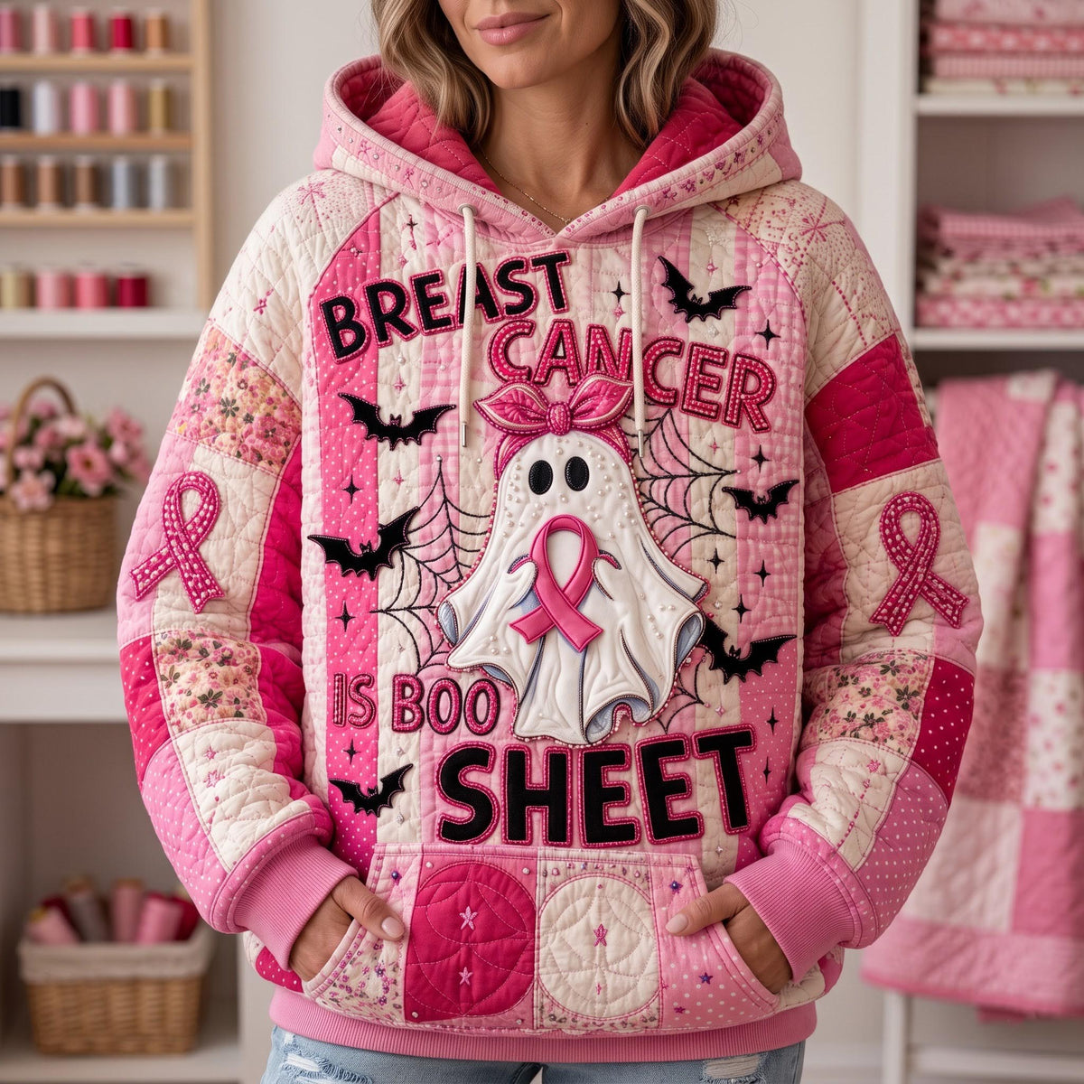 Sudadera con capucha con lazo rosa