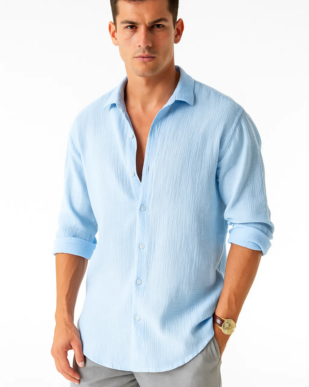 Camisa: cuello elegante, cremallera completa