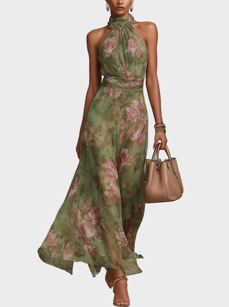 Livia - Elegante Vestido Maxi Halter con Flores