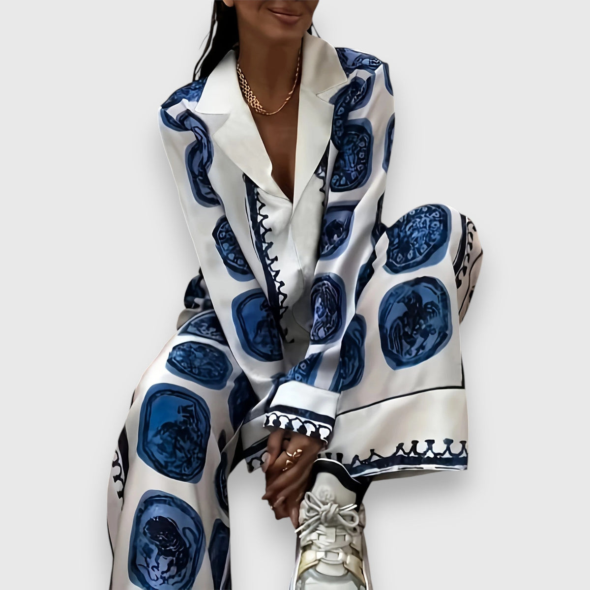 Meda - Conjunto de raso estampado para mujer