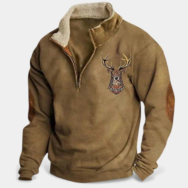Lukáš – Jersey de hombre con motivo de ciervo y cremallera en el cuello
