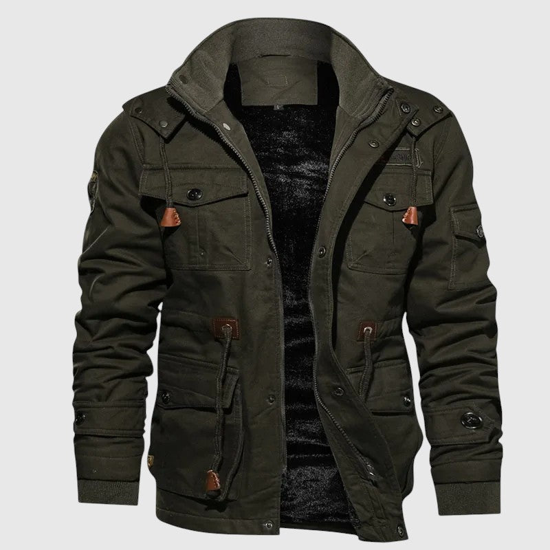 David - Chaqueta militar con cuello alto y muchos bolsillos