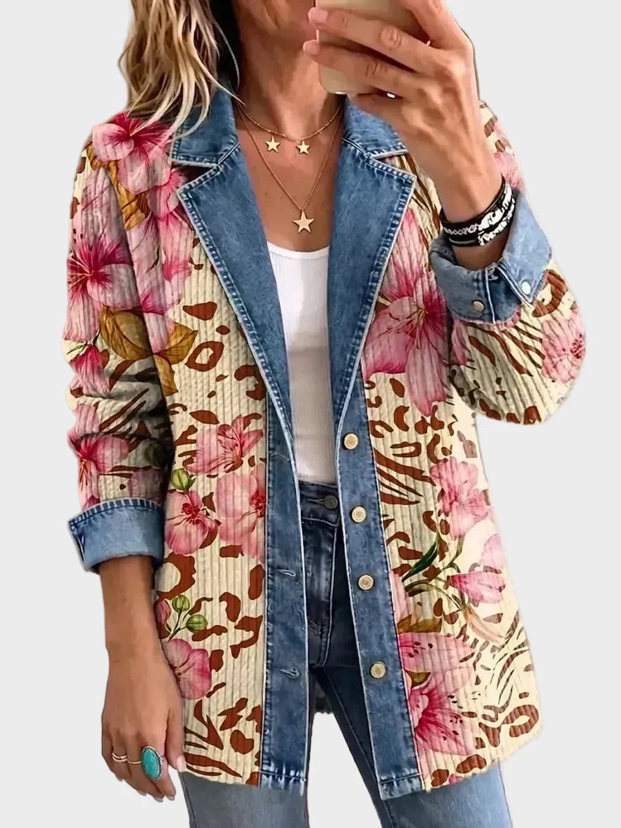 Fioletowy - Chaqueta con estampado floral retro en piel de león