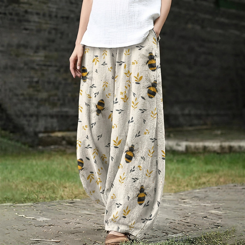 Marguerite – Pantalón ancho color crema con estampado floral