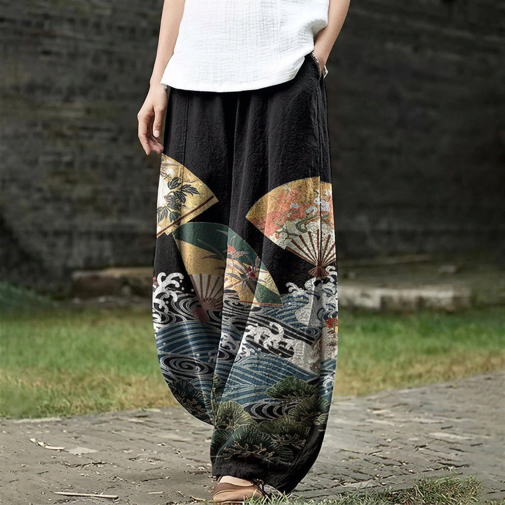 Joséphine – Pantalón ancho negro con estampado gráfico