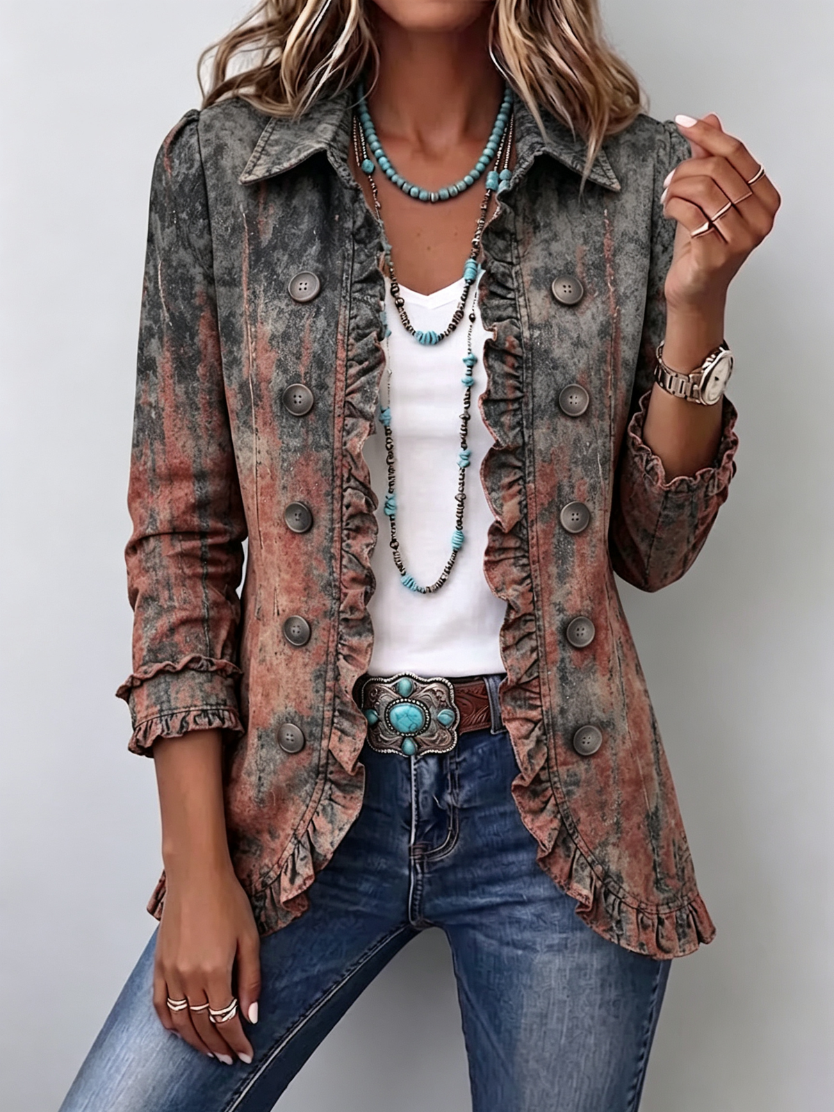 Bristow | Chaqueta con volantes y estampado texturizado degradado vintage