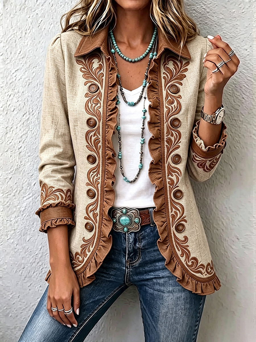Scarlett | Chaqueta floral bohemia vintage con volantes