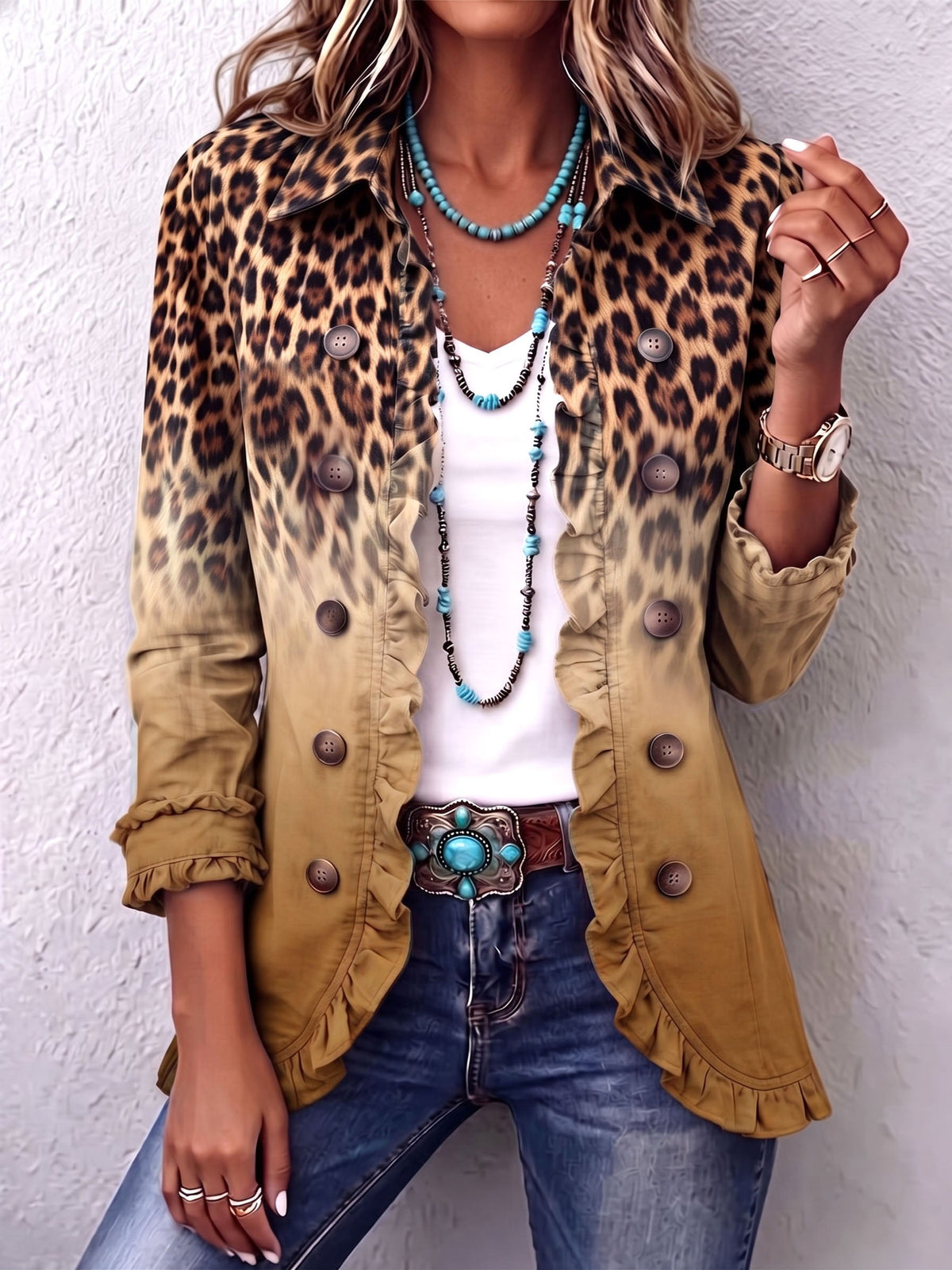 Marlowe | Chaqueta tipo blazer con volantes y estampado de leopardo
