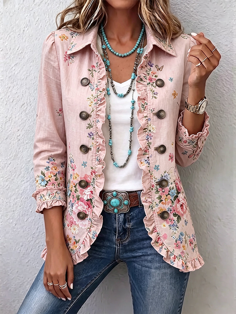 Ella | Chaqueta Floral con Volantes y Botones