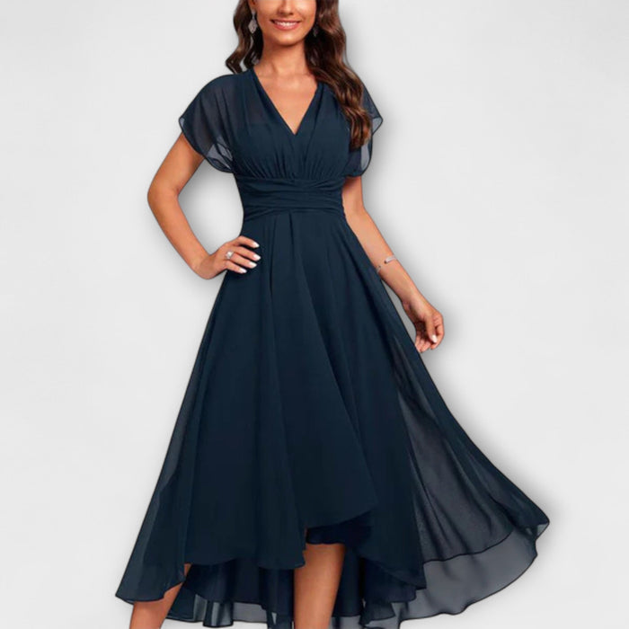 Julita – Vestido de noche fluido con escote en pico