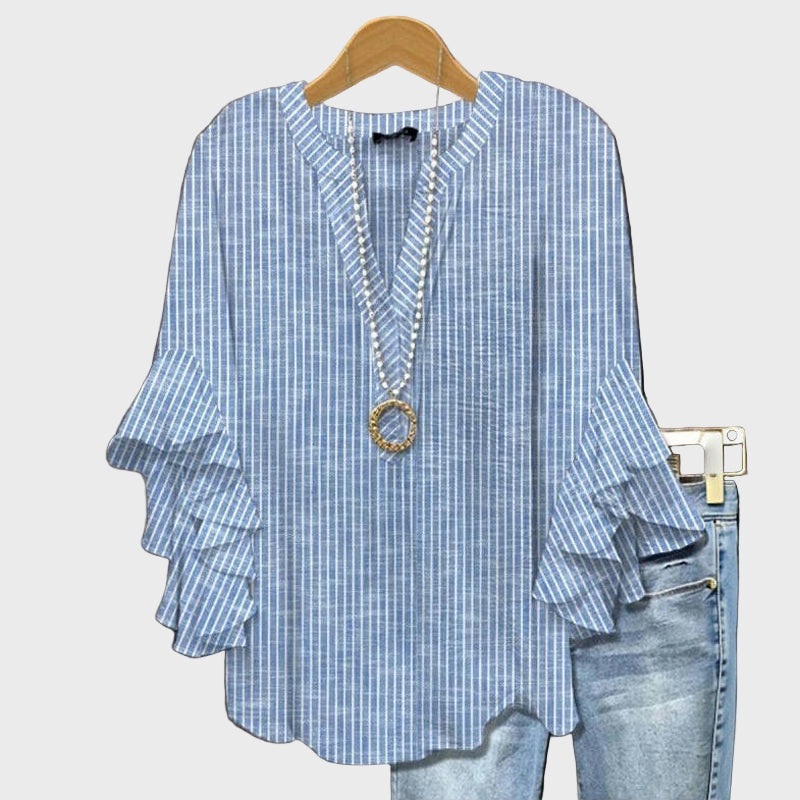 Mia - Blusa de mujer de rayas y mangas con volantes