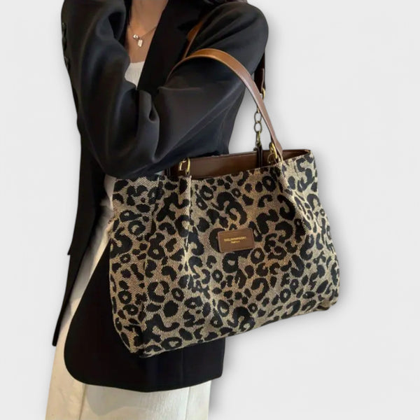 Cécile. - Bolso de lona con estampado de leopardo