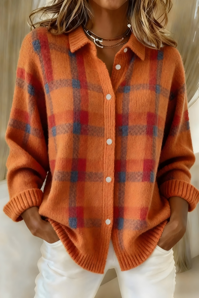 Joan | Chaqueta estilo camisa de punto a cuadros