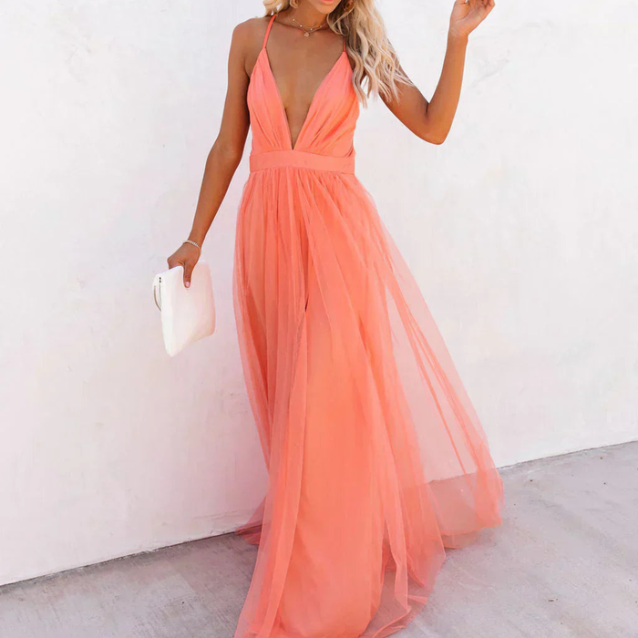 MARTA | Vestido largo color coral