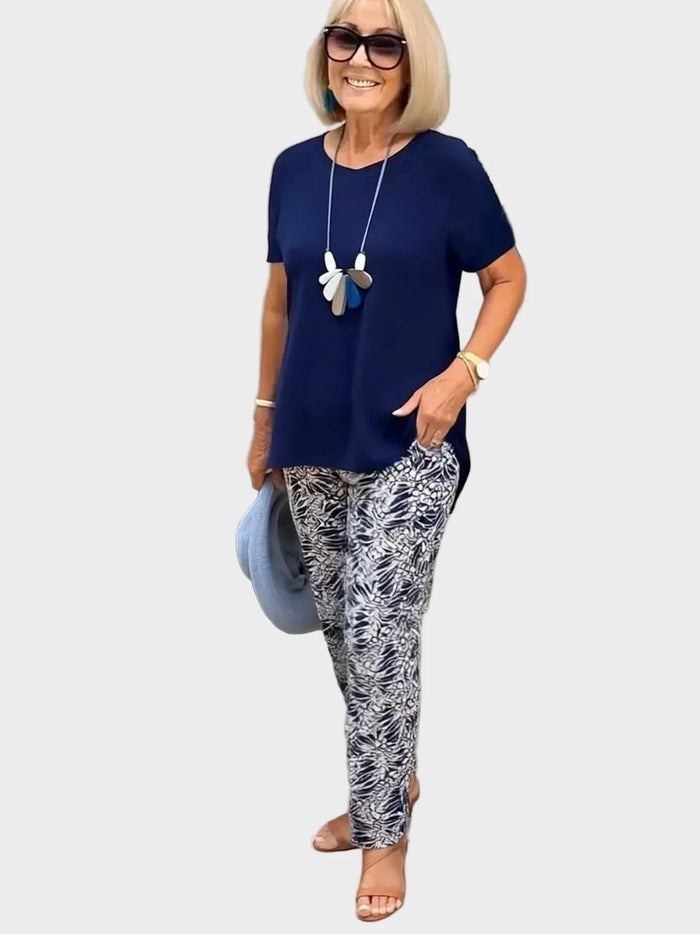 Żaneta – Conjunto elegante con top entallado y pantalones holgados
