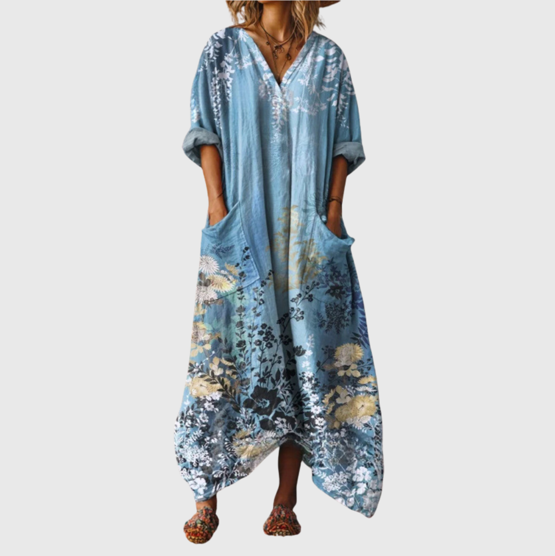 Stanisława - Vestido largo holgado con estampado de colores