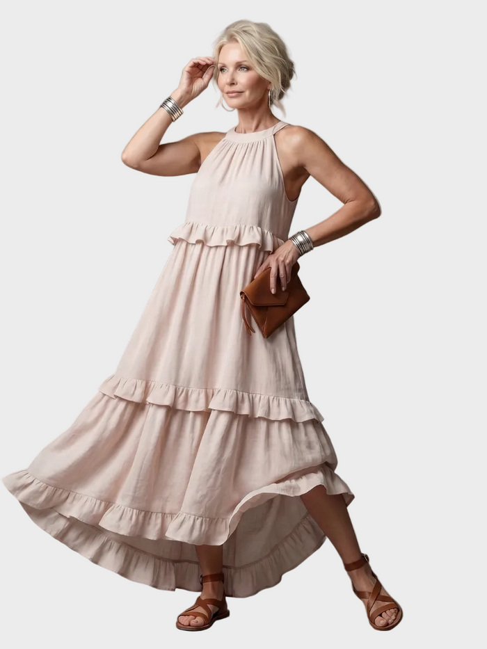 Katia - Vestido largo con halter y volantes