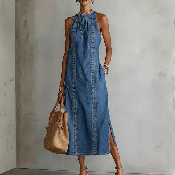 Julia - Vestido Vaquero Estilo Retro con Encaje
