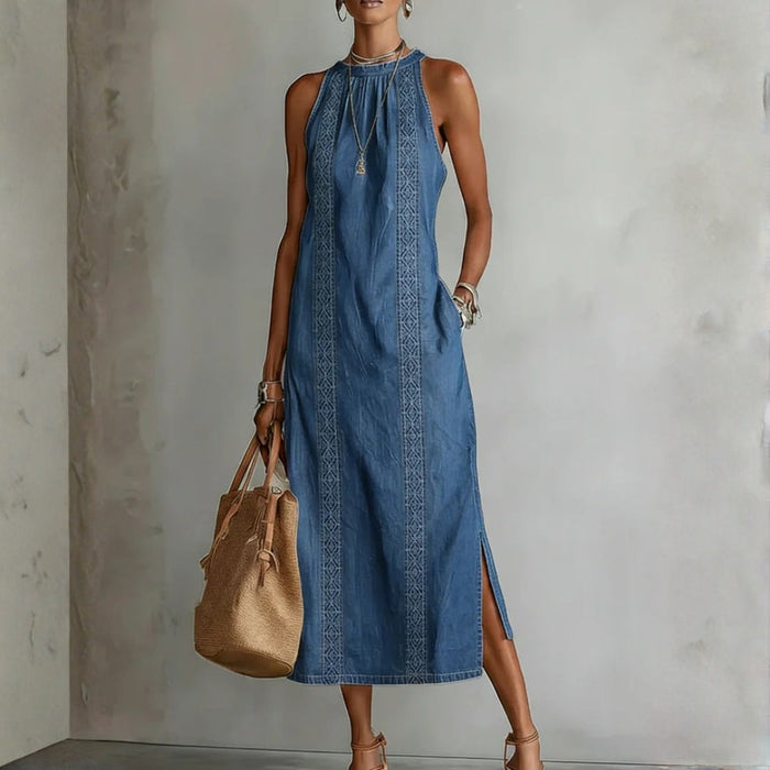 Julia - Vestido Vaquero Estilo Retro con Encaje