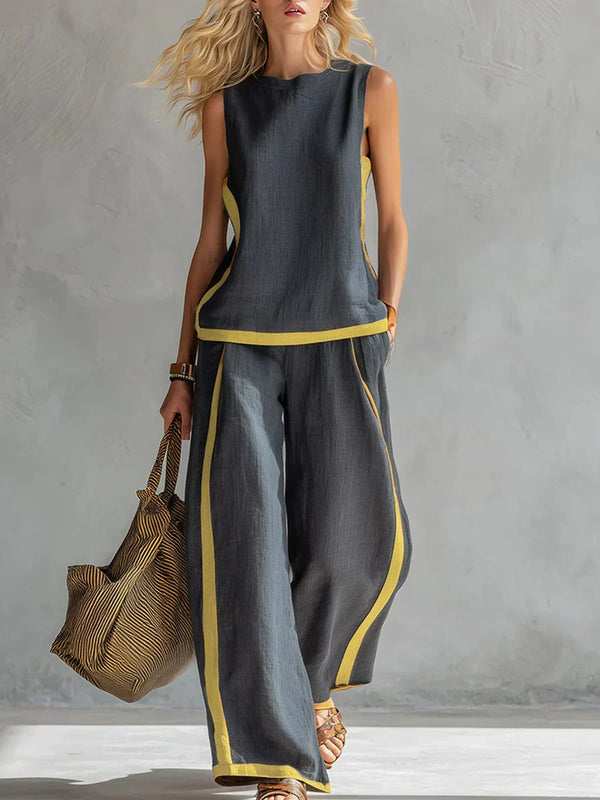 Úrsula | Conjunto Elegante y Desenfadado de Chaleco y Pantalón con Acabados Bicolor