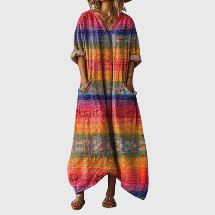 Stanisława - Vestido largo holgado con estampado de colores