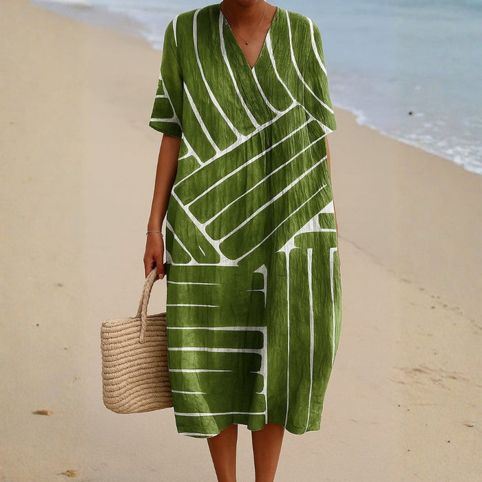 Eira - Vestido Verde con Diseño Geométrico