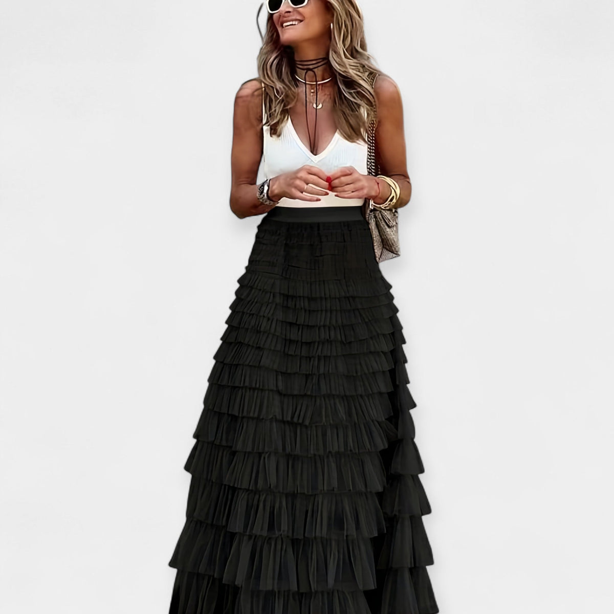 Valerie - Falda Boho con Ribete de Raso de Malla