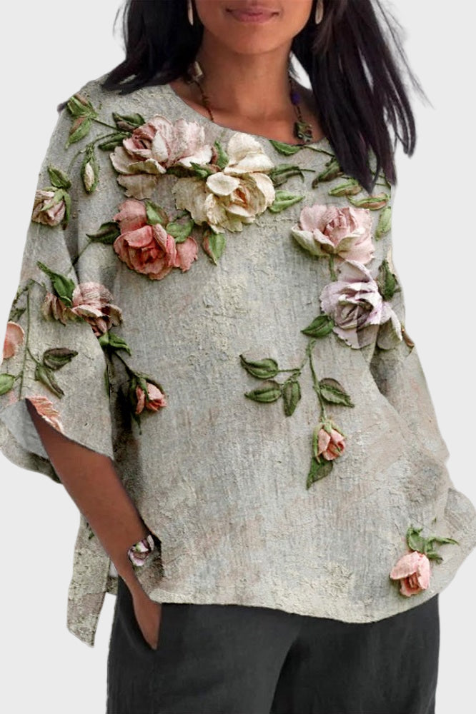 Kateřina - Blusa de mujer con aplicación floral en 3D