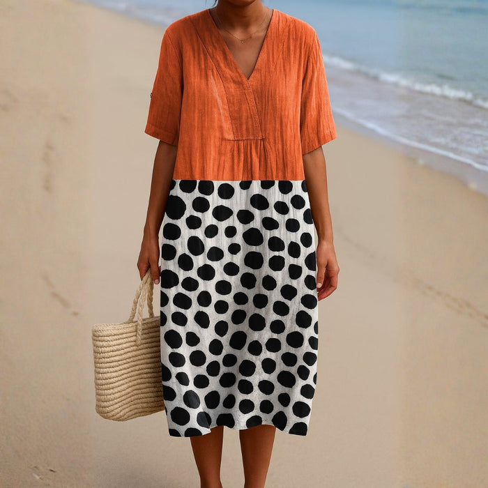 Penélope - Vestido Naranja con Detalles en Contraste