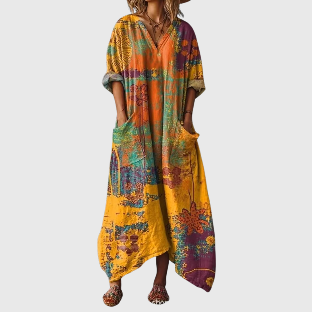 Vestido largo con estampado de colores