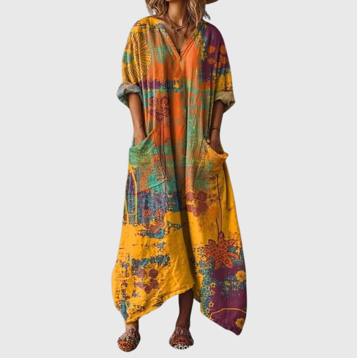 Vestido largo con estampado de colores