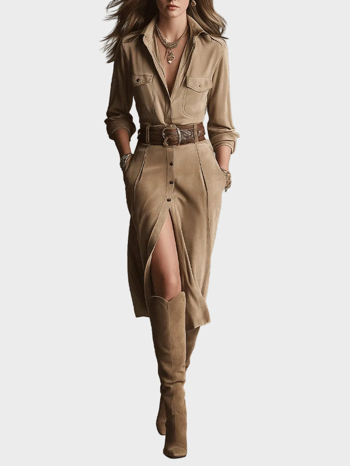 Vestido midi de mujer de ante marrón de moda