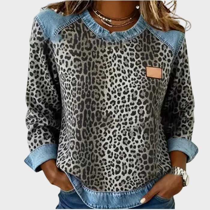 Margot - Jersey con estampado de leopardo y cuello en contraste