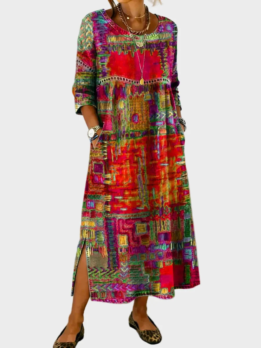 Inaya - Vestido vaquero con patchwork étnico