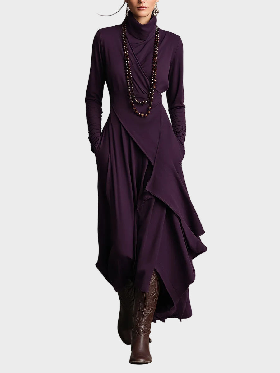 Teresa - Vestido largo asimétrico de punto con cuello alto